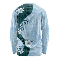 Polynesia Hibiscus Long Sleeve Shirt Sky Blue Curve Motif - Polynesian Pride