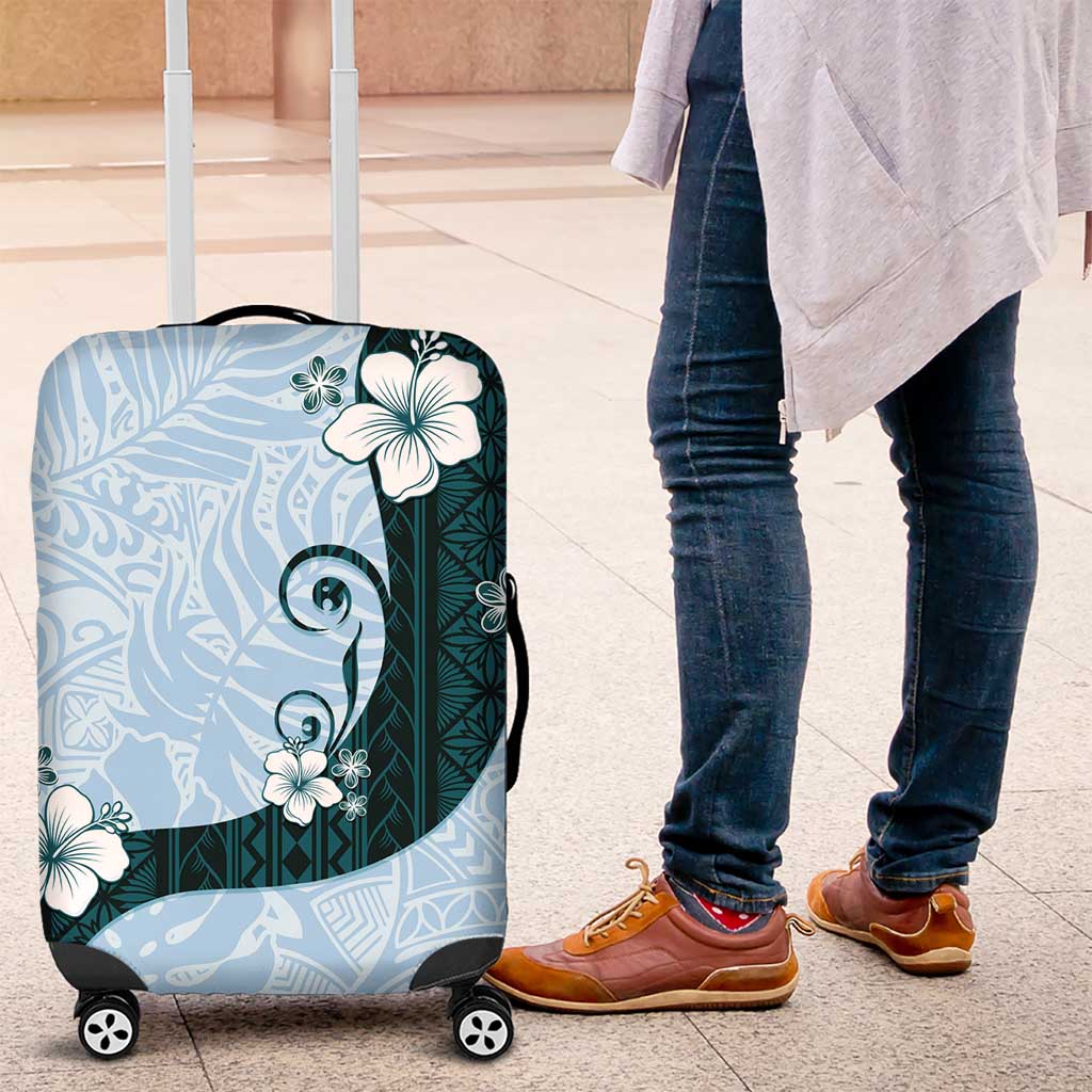 Polynesia Hibiscus Luggage Cover Sky Blue Curve Motif - Polynesian Pride