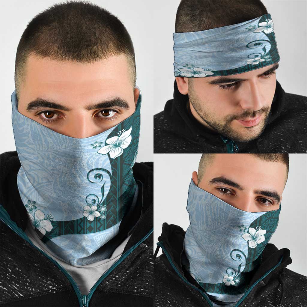 Polynesia Hibiscus Neck Gaiter Sky Blue Curve Motif - Polynesian Pride