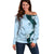 Polynesia Hibiscus Off Shoulder Sweater Sky Blue Curve Motif - Polynesian Pride