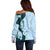Polynesia Hibiscus Off Shoulder Sweater Sky Blue Curve Motif - Polynesian Pride