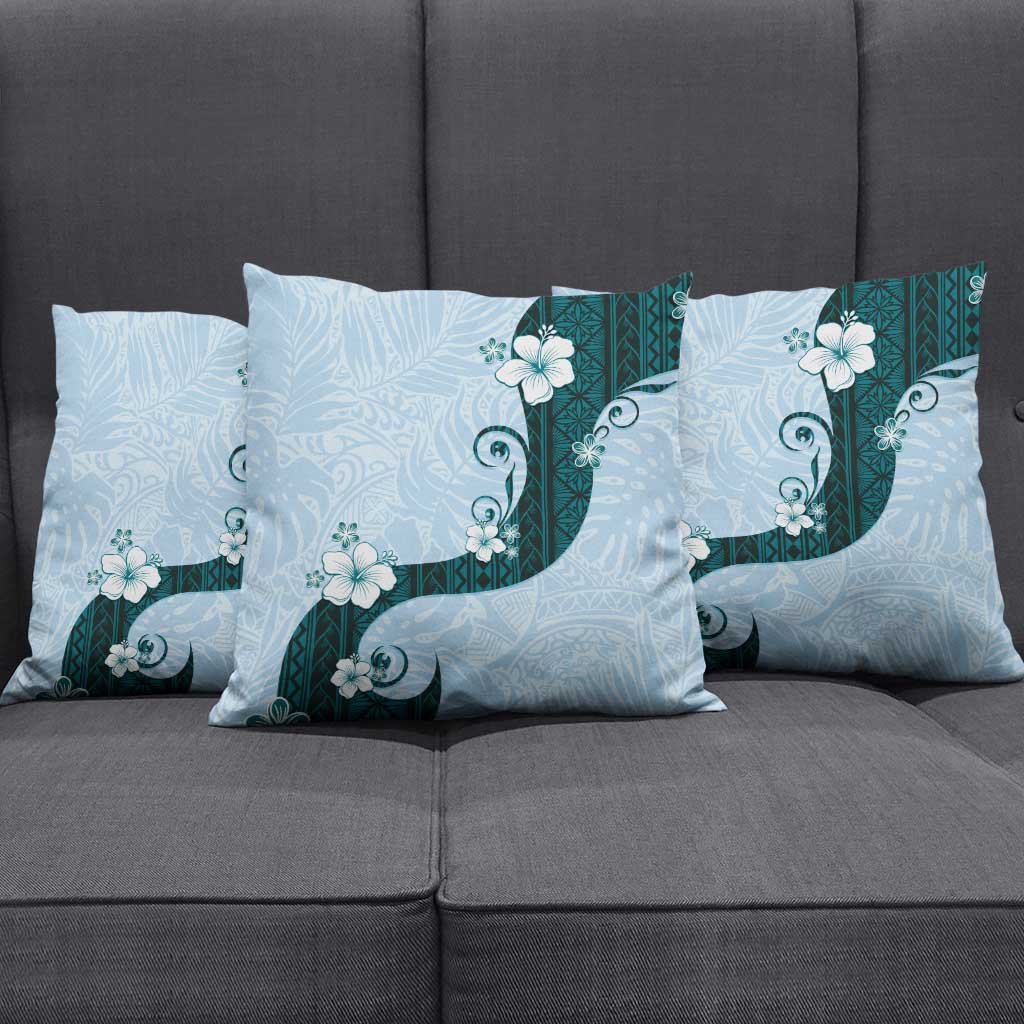 Polynesia Hibiscus Pillow Cover Sky Blue Curve Motif - Polynesian Pride