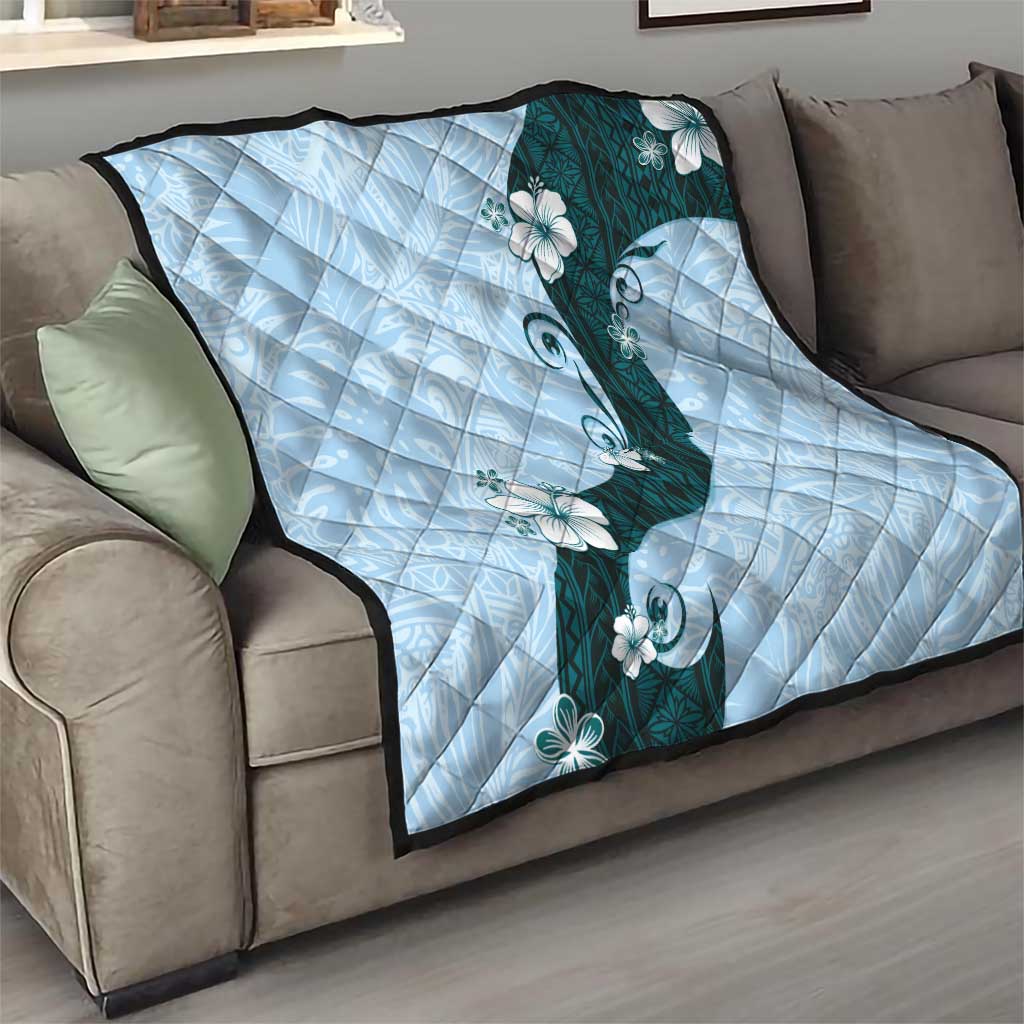 Polynesia Hibiscus Quilt Sky Blue Curve Motif - Polynesian Pride