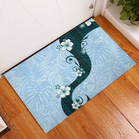 Polynesia Hibiscus Rubber Doormat Sky Blue Curve Motif - Polynesian Pride