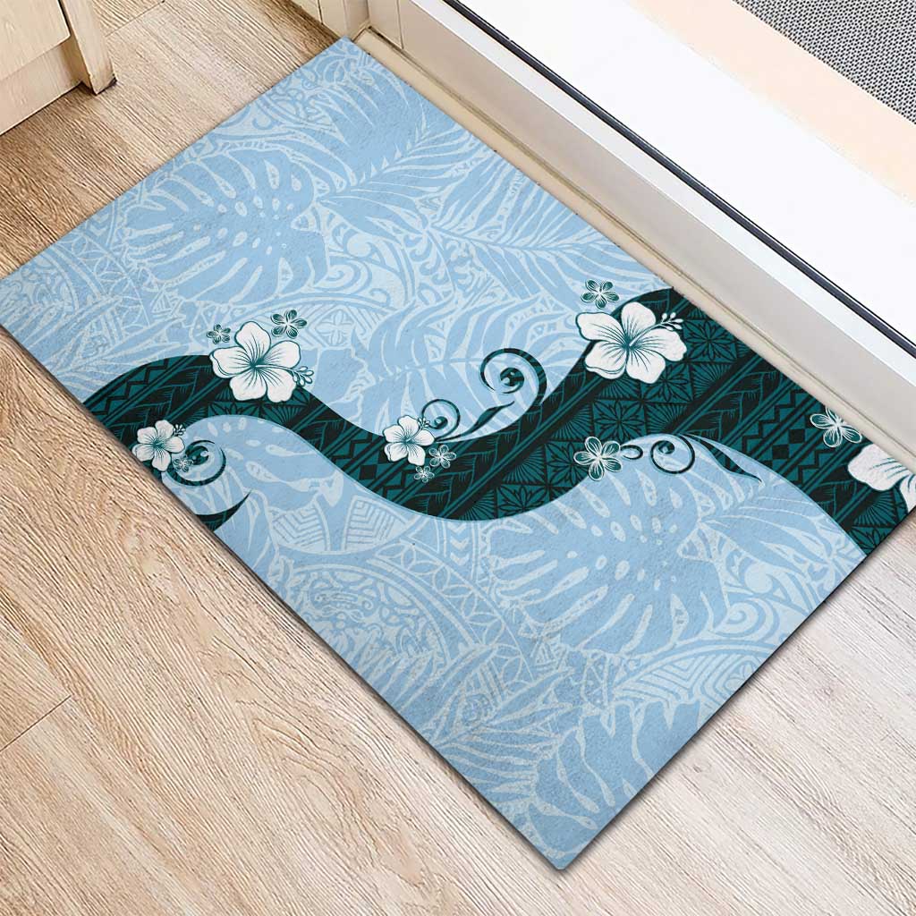 Polynesia Hibiscus Rubber Doormat Sky Blue Curve Motif - Polynesian Pride