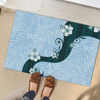Polynesia Hibiscus Rubber Doormat Sky Blue Curve Motif - Polynesian Pride