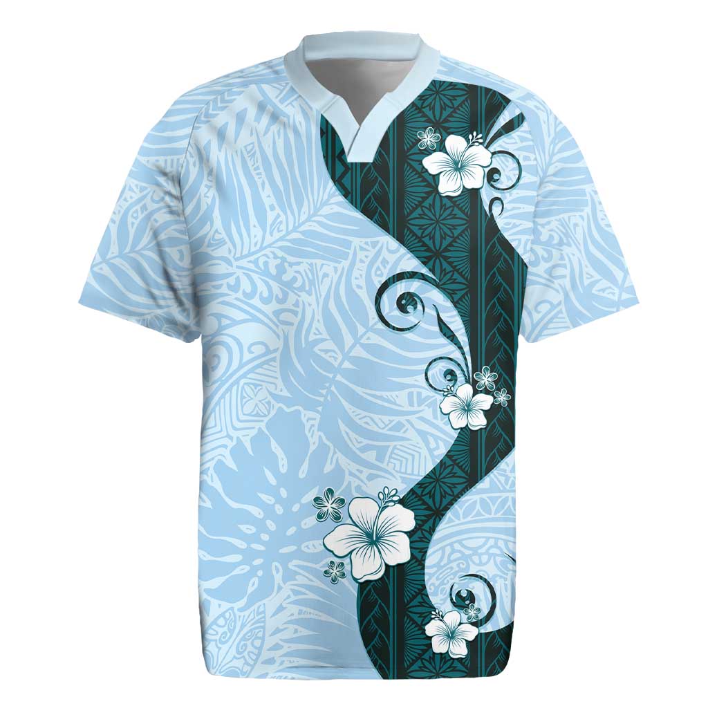 Polynesia Hibiscus Rugby Jersey Sky Blue Curve Motif LT05 Blue - Polynesian Pride