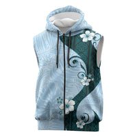 Polynesia Hibiscus Sleeveless Zip Hoodie Sky Blue Curve Motif - Polynesian Pride