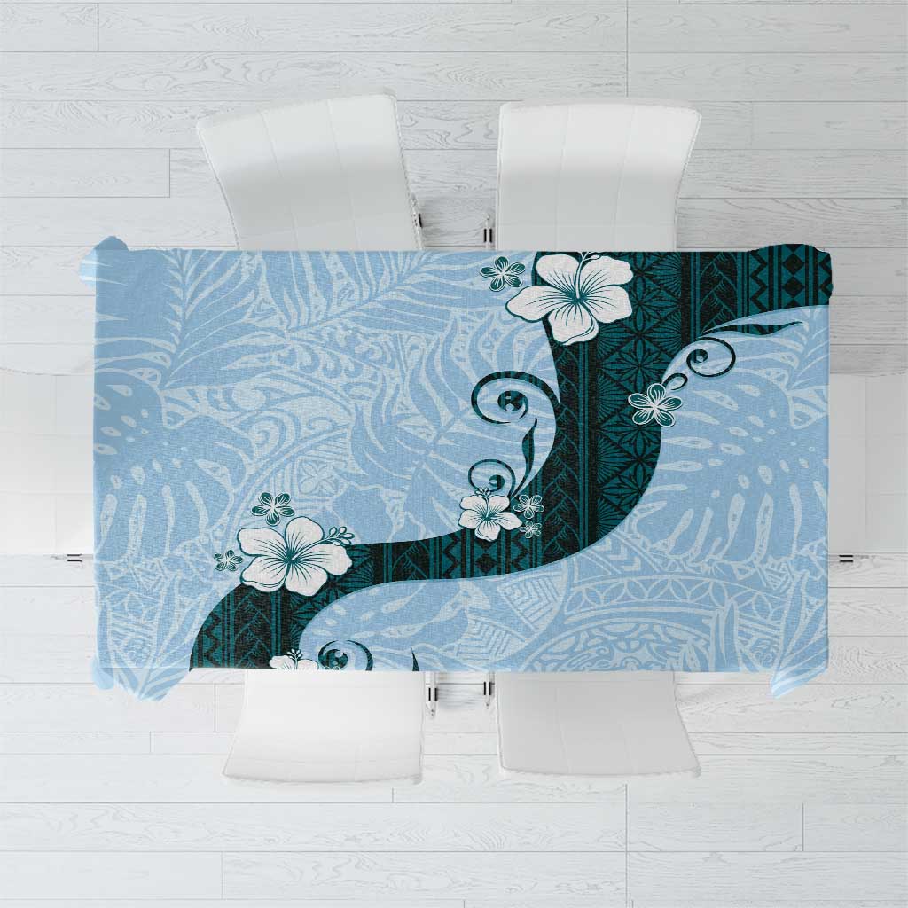 Polynesia Hibiscus Tablecloth Sky Blue Curve Motif LT05 Blue - Polynesian Pride