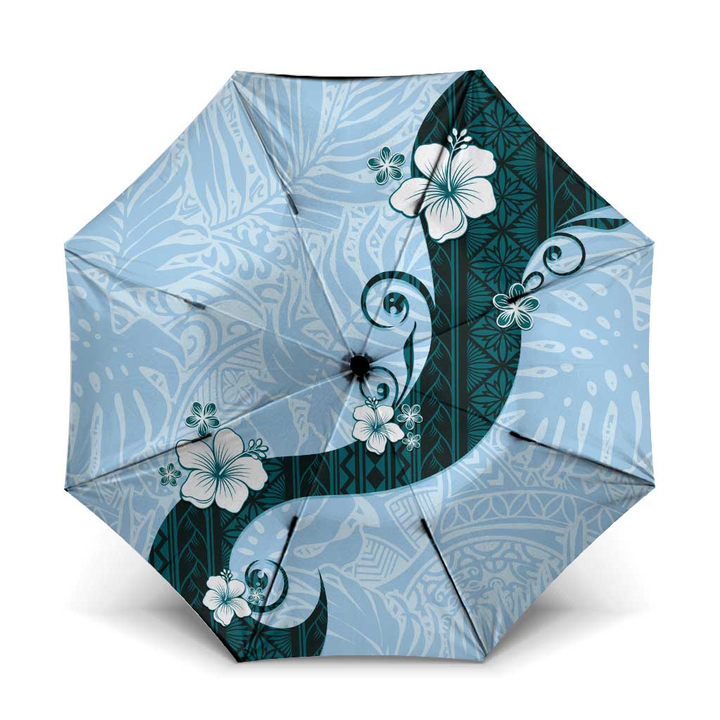 Polynesia Hibiscus Umbrella Sky Blue Curve Motif LT05 One Size Folded 11.42 inch Opened Diameter 37.4 inch Blue - Polynesian Pride
