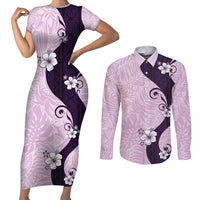 Polynesia Hibiscus Couples Matching Short Sleeve Bodycon Dress and Long Sleeve Button Shirt Thistle Curve Motif - Polynesian Pride