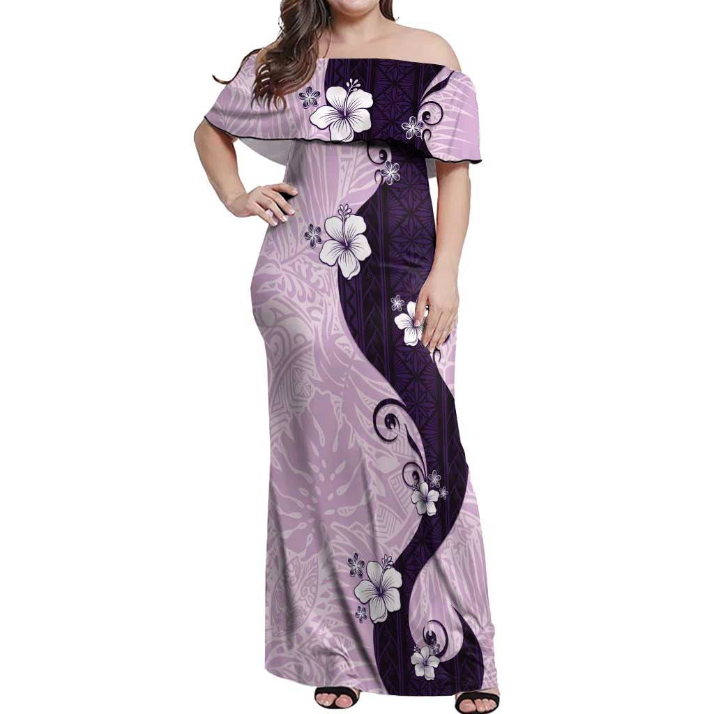 Polynesia Hibiscus Off Shoulder Maxi Dress Thistle Curve Motif - Polynesian Pride