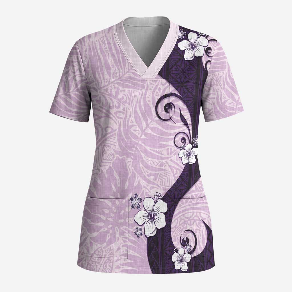 Polynesia Hibiscus Scrub Top Thistle Curve Motif - Polynesian Pride