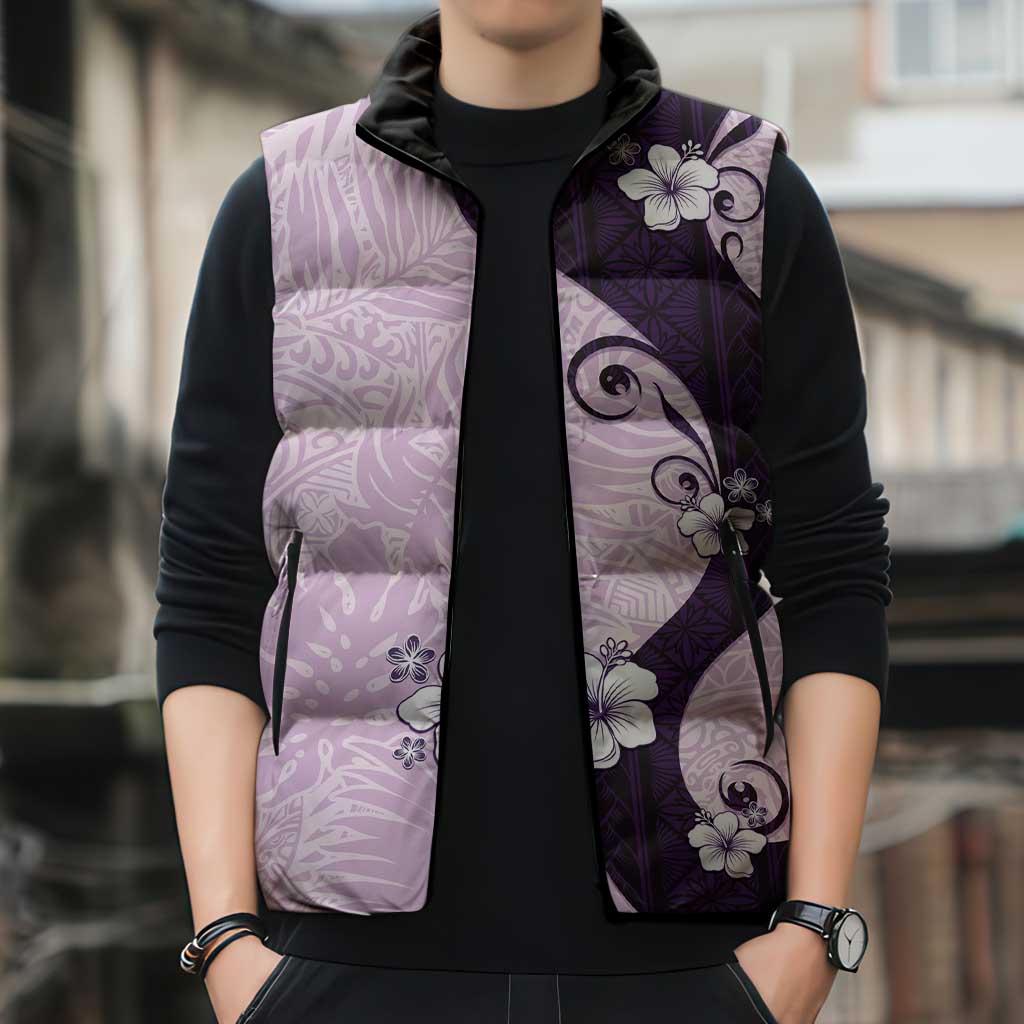 Polynesia Hibiscus Sleeveless Puffer Jacket Thistle Curve Motif - Polynesian Pride