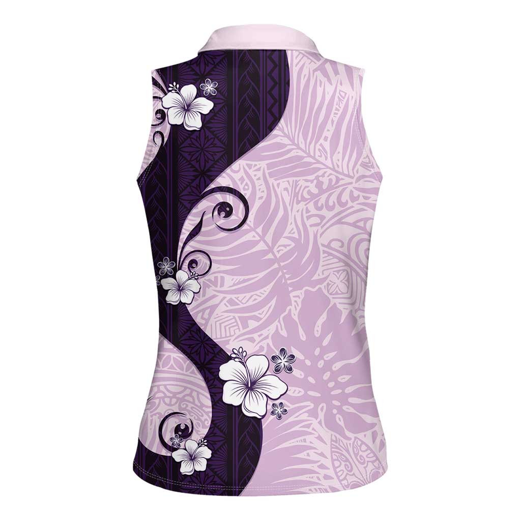 Polynesia Hibiscus Women Sleeveless Polo Shirt Thistle Curve Motif - Polynesian Pride