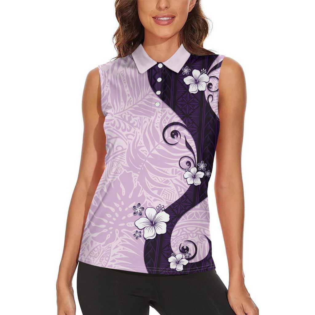 Polynesia Hibiscus Women Sleeveless Polo Shirt Thistle Curve Motif - Polynesian Pride