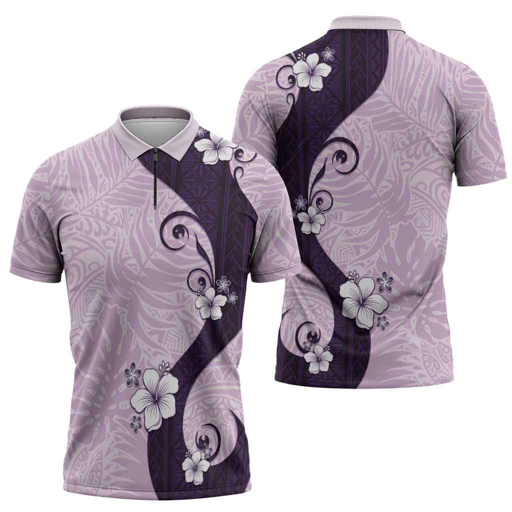 Polynesia Hibiscus Zipper Polo Shirt Thistle Curve Motif - Polynesian Pride