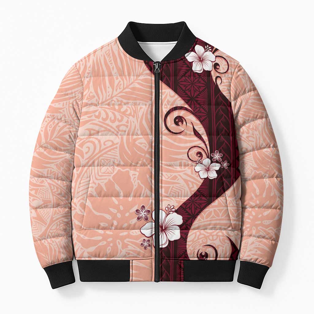 Polynesia Hibiscus Bomber Puffer Jacket Rose Bud Curve Motif - Polynesian Pride