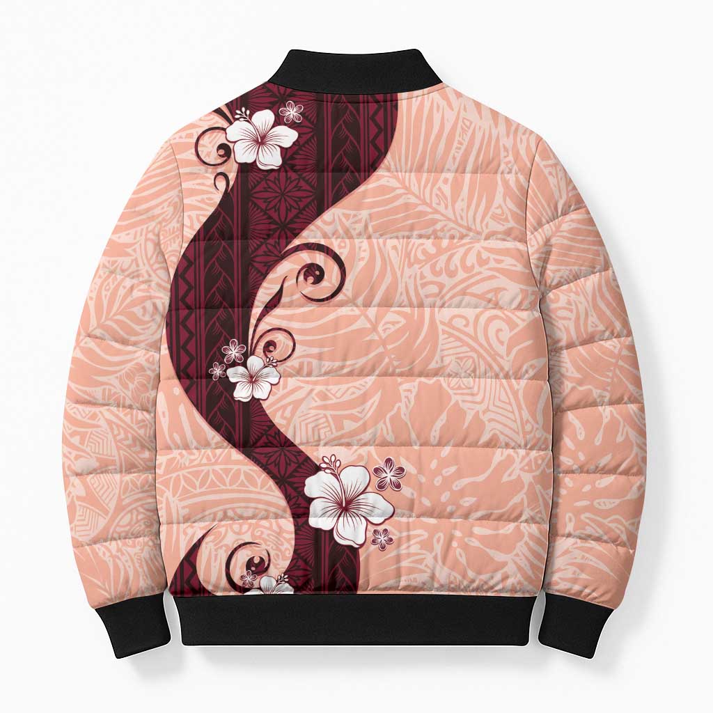 Polynesia Hibiscus Bomber Puffer Jacket Rose Bud Curve Motif - Polynesian Pride