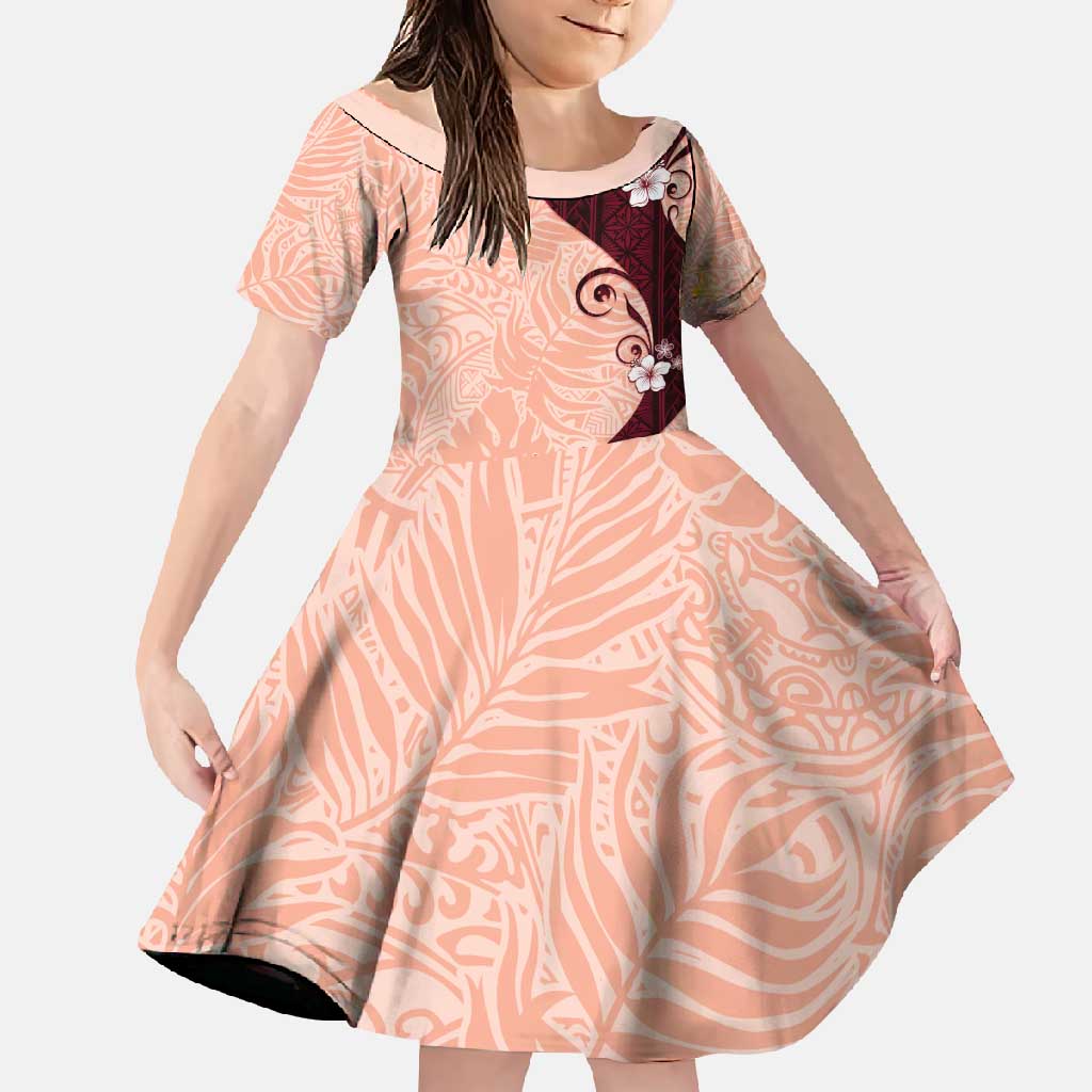 Polynesia Hibiscus Family Matching Long Sleeve Bodycon Dress and Hawaiian Shirt Rose Bud Curve Motif - Polynesian Pride
