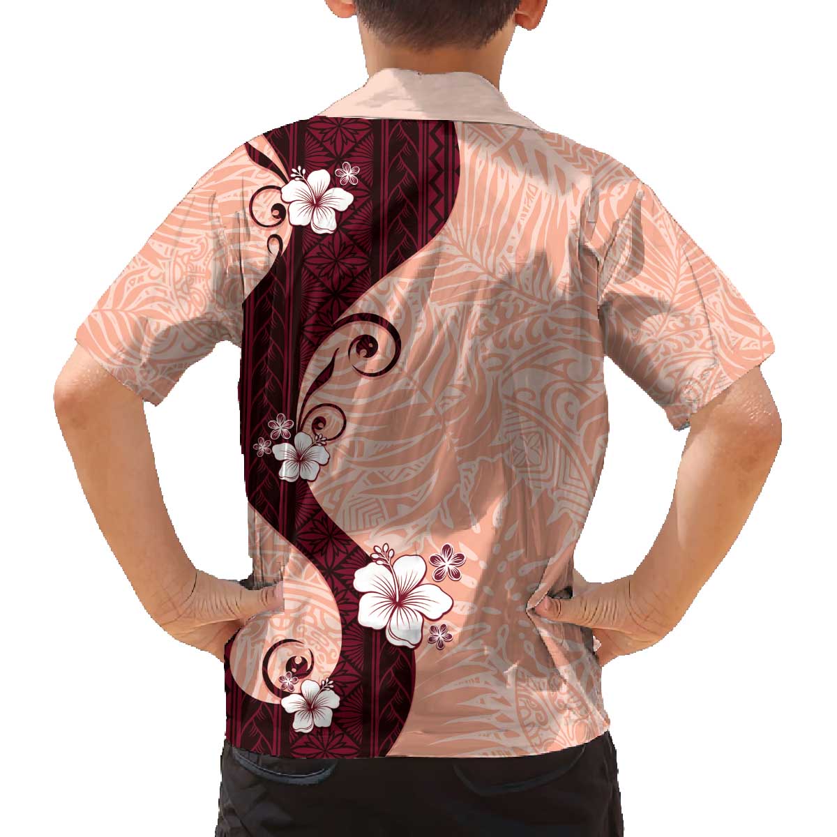 Polynesia Hibiscus Family Matching Off The Shoulder Long Sleeve Dress and Hawaiian Shirt Rose Bud Curve Motif LT05 - Polynesian Pride