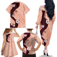 Polynesia Hibiscus Family Matching Off The Shoulder Long Sleeve Dress and Hawaiian Shirt Rose Bud Curve Motif LT05 - Polynesian Pride