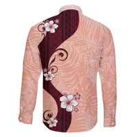 Polynesia Hibiscus Family Matching Off The Shoulder Long Sleeve Dress and Hawaiian Shirt Rose Bud Curve Motif LT05 - Polynesian Pride