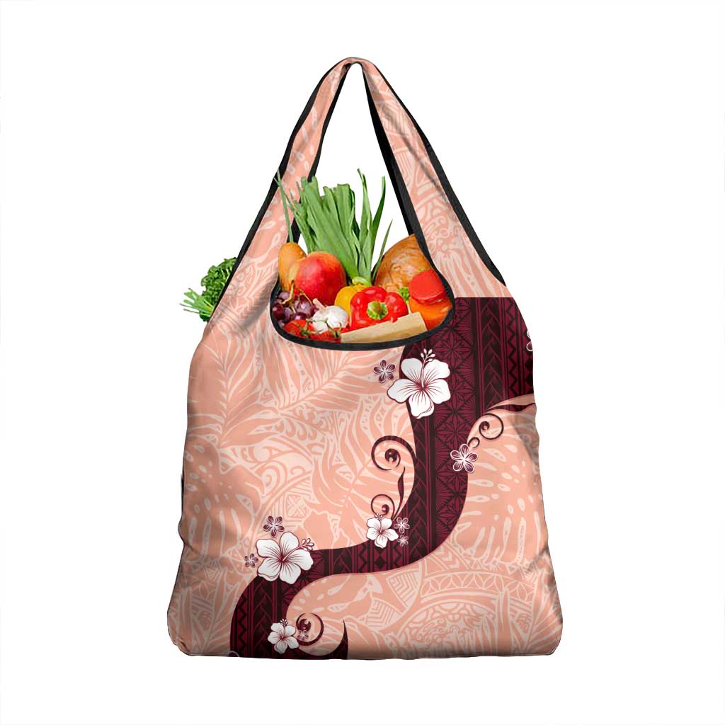 Polynesia Hibiscus Grocery Bag Rose Bud Curve Motif LT05 1-pack One Size Red - Polynesian Pride