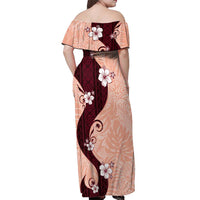 Polynesia Hibiscus Off Shoulder Maxi Dress Rose Bud Curve Motif - Polynesian Pride