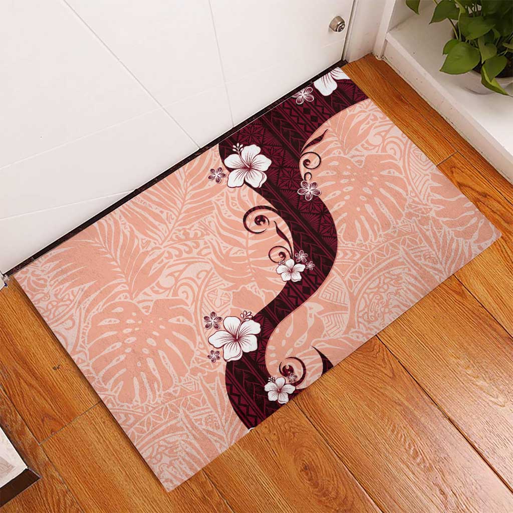 Polynesia Hibiscus Rubber Doormat Rose Bud Curve Motif - Polynesian Pride