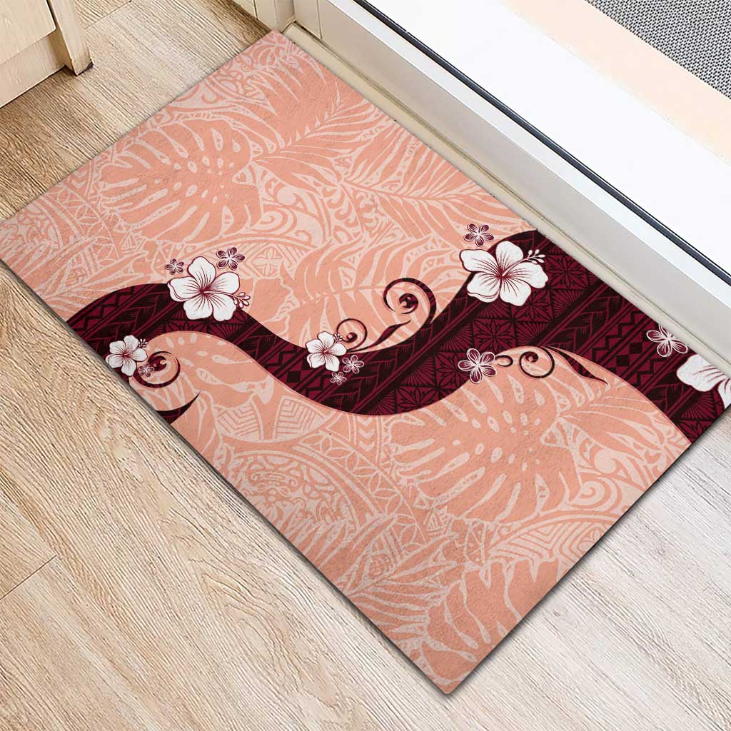 Polynesia Hibiscus Rubber Doormat Rose Bud Curve Motif - Polynesian Pride