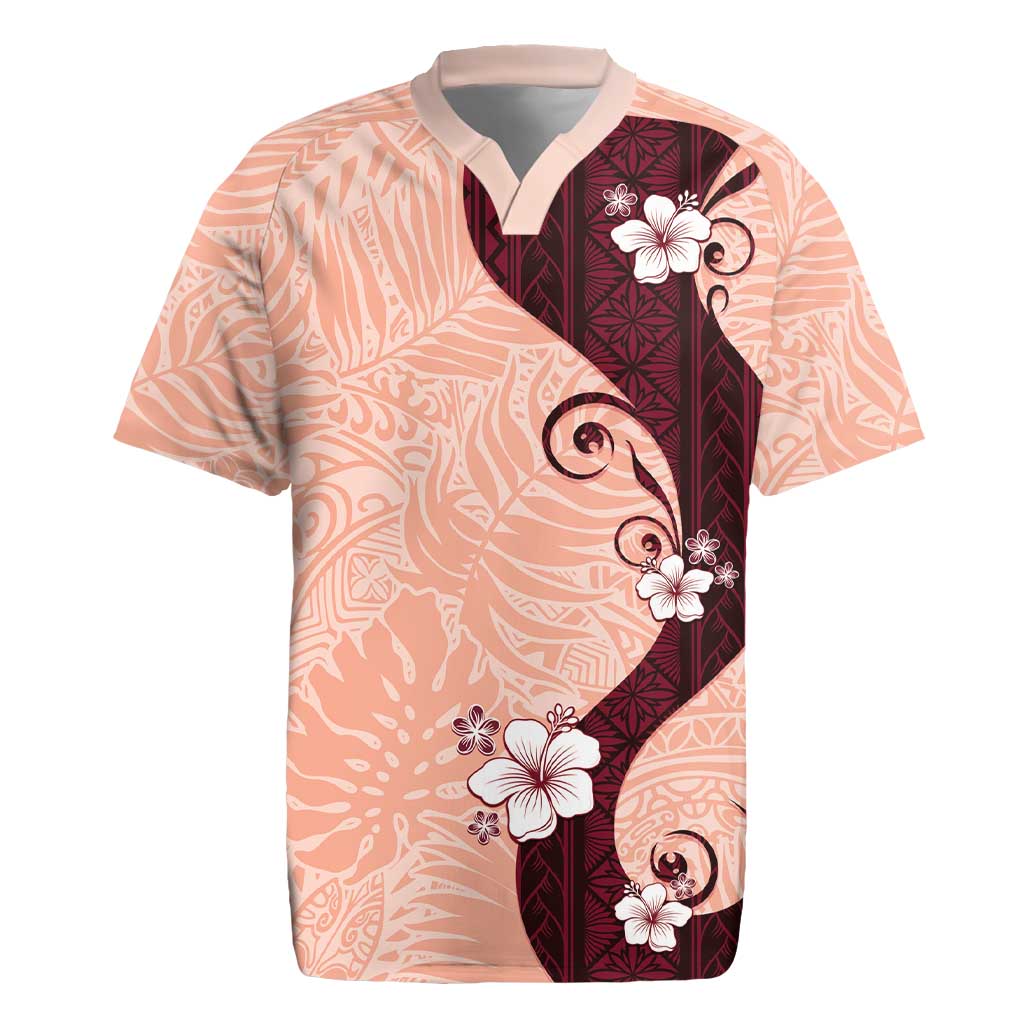 Polynesia Hibiscus Rugby Jersey Rose Bud Curve Motif LT05 Red - Polynesian Pride
