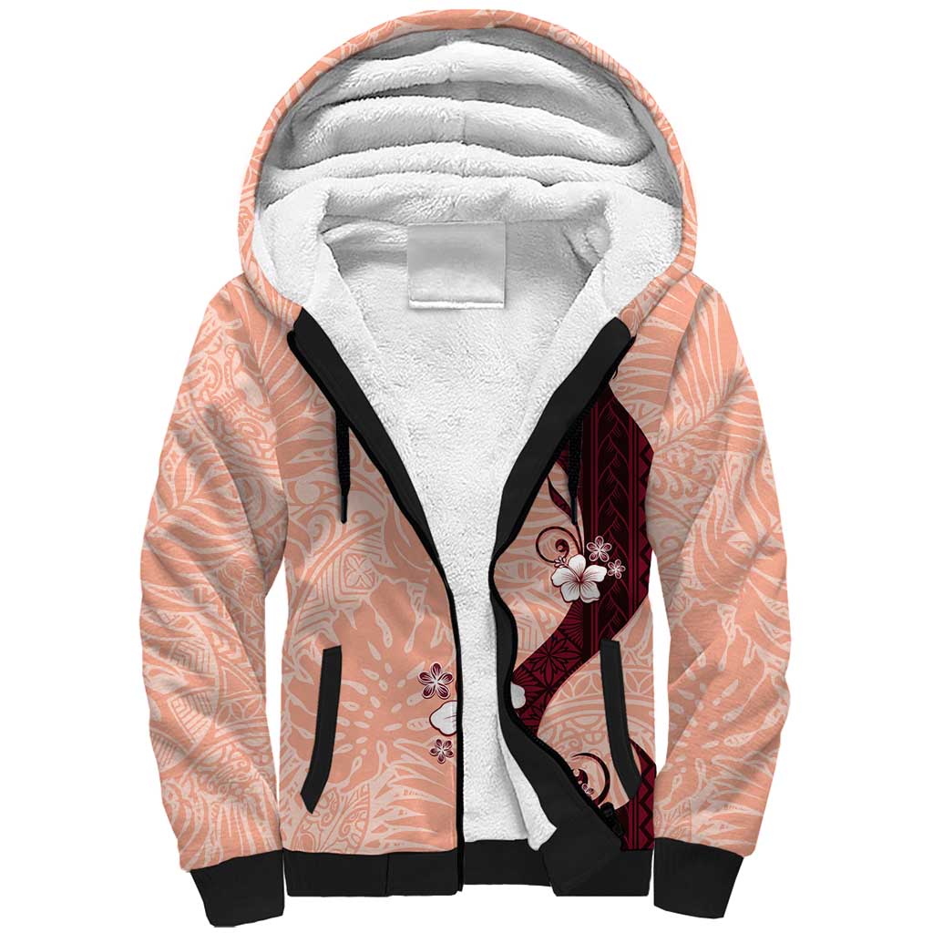 Polynesia Hibiscus Sherpa Hoodie Rose Bud Curve Motif - Polynesian Pride