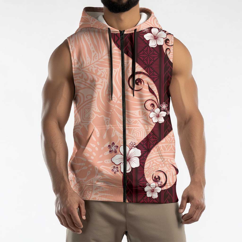 Polynesia Hibiscus Sleeveless Zip Hoodie Rose Bud Curve Motif - Polynesian Pride