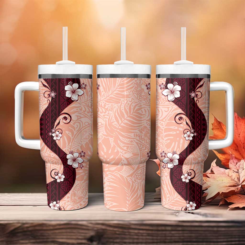 Polynesia Hibiscus Tumbler With Handle Rose Bud Curve Motif - Polynesian Pride