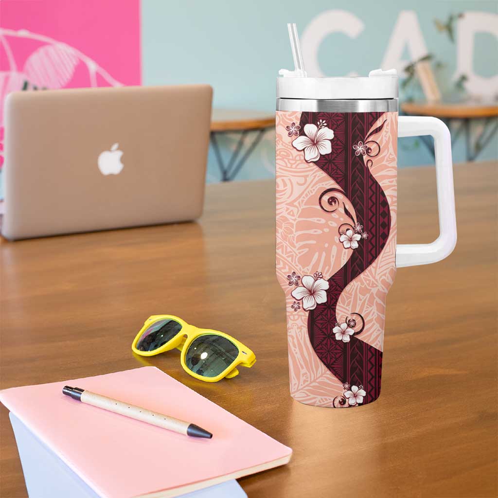 Polynesia Hibiscus Tumbler With Handle Rose Bud Curve Motif - Polynesian Pride