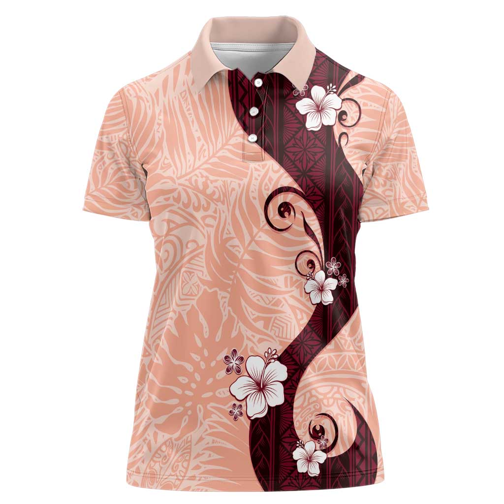 Polynesia Hibiscus Women Polo Shirt Rose Bud Curve Motif LT05 Female Red - Polynesian Pride