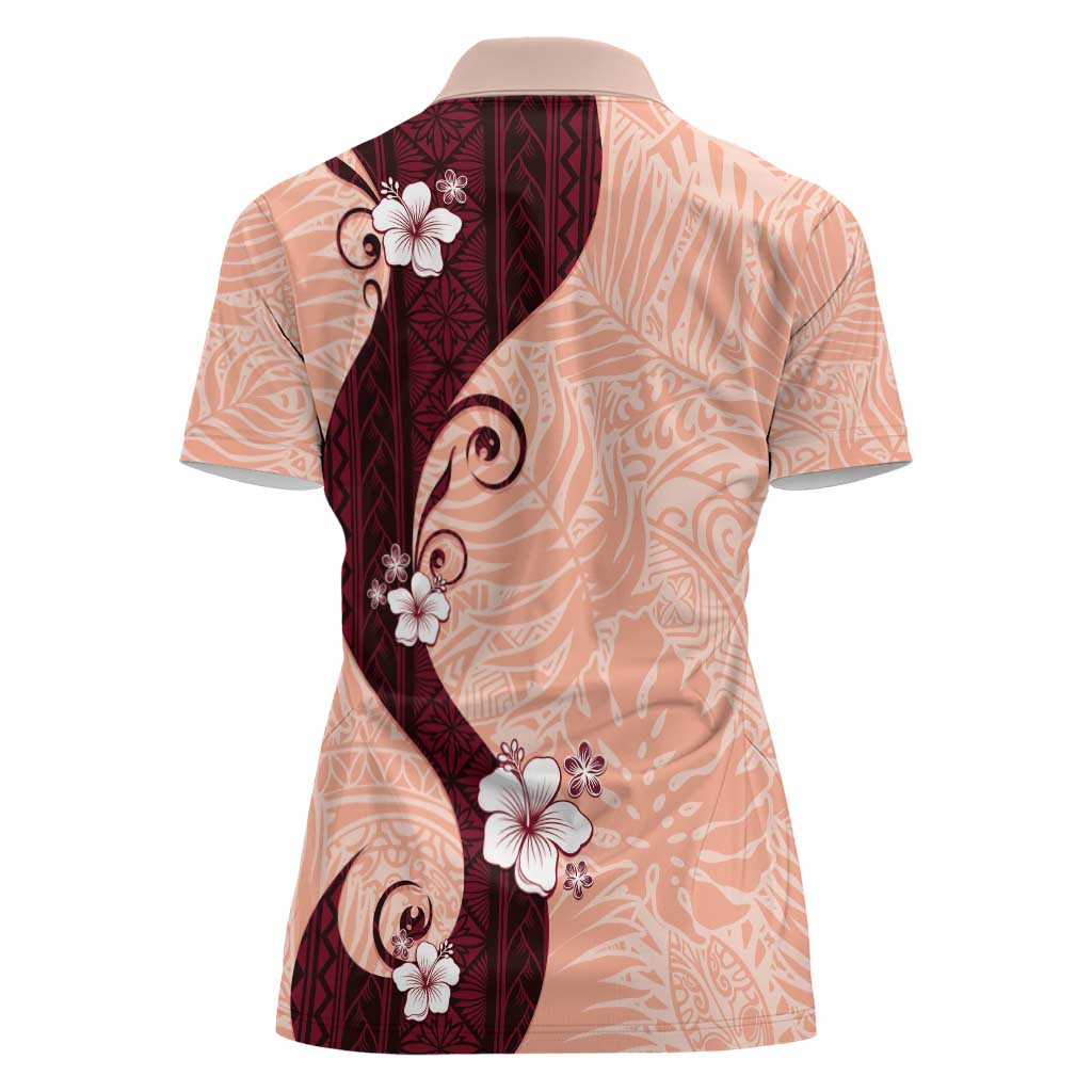 Polynesia Hibiscus Women Polo Shirt Rose Bud Curve Motif - Polynesian Pride