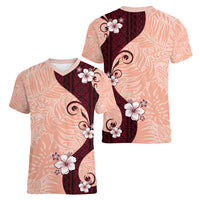 Polynesia Hibiscus Women V-Neck T-Shirt Rose Bud Curve Motif - Polynesian Pride