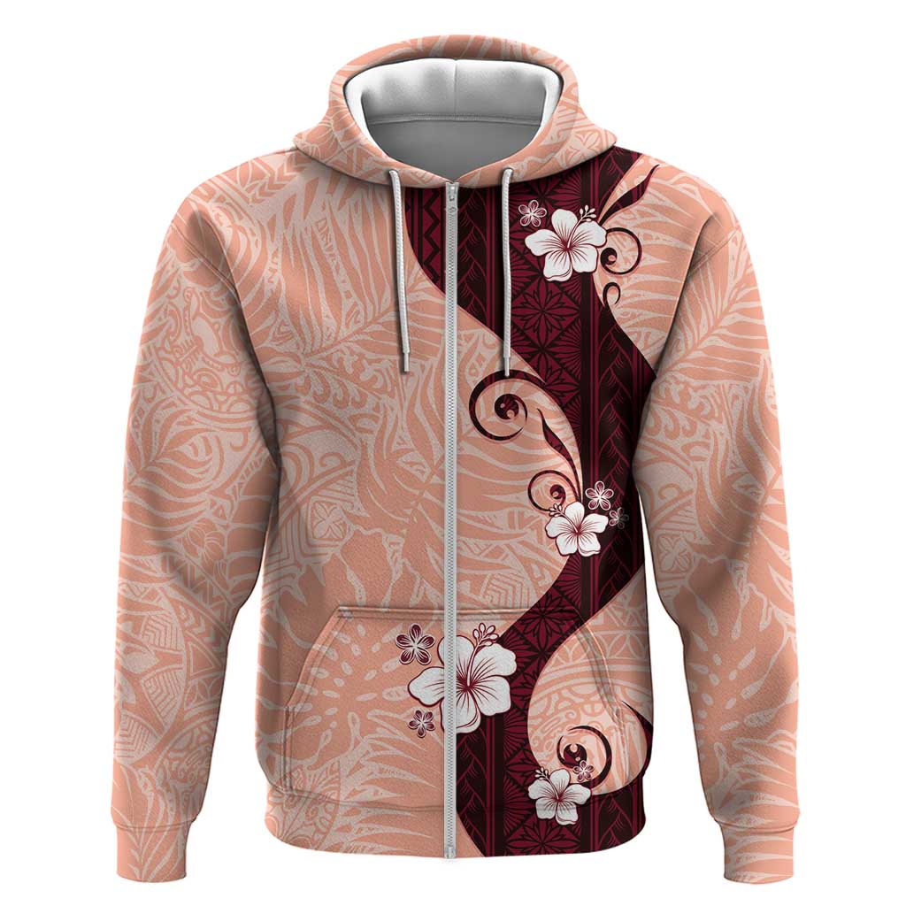 Polynesia Hibiscus Zip Hoodie Rose Bud Curve Motif LT05 Zip Hoodie Red - Polynesian Pride