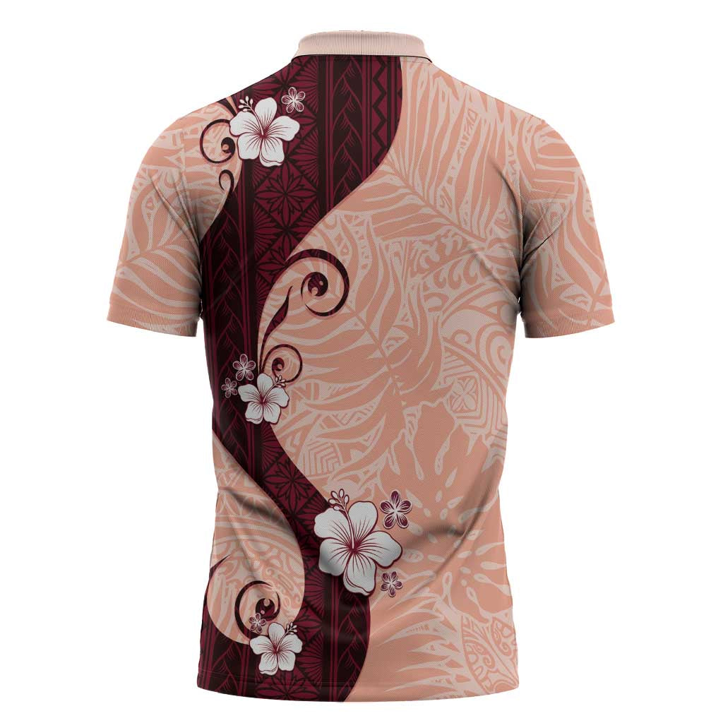Polynesia Hibiscus Zipper Polo Shirt Rose Bud Curve Motif - Polynesian Pride