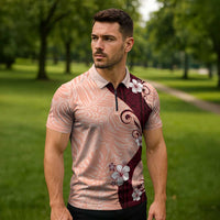 Polynesia Hibiscus Zipper Polo Shirt Rose Bud Curve Motif - Polynesian Pride