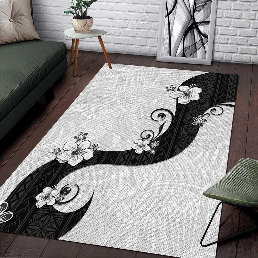 Polynesia Hibiscus Area Rug White Curve Motif LT05 White - Polynesian Pride