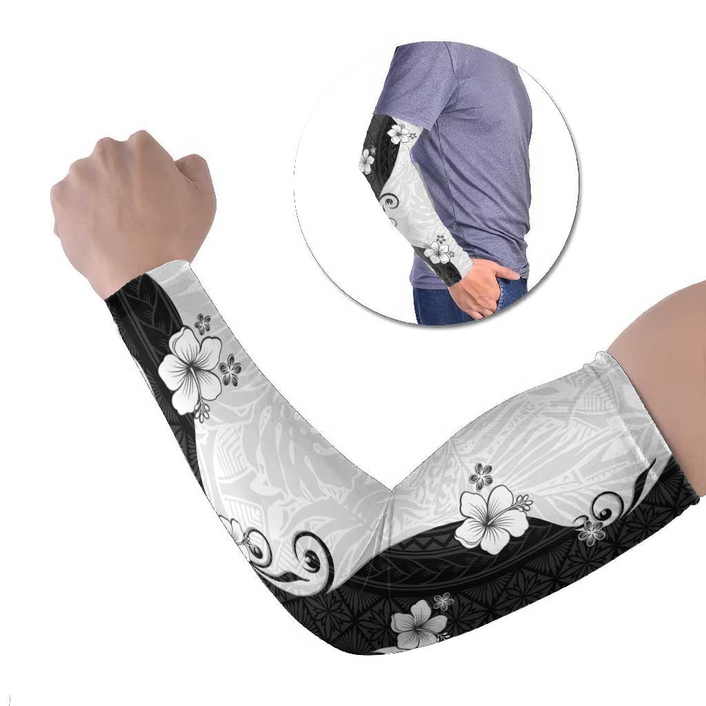 Polynesia Hibiscus Arm Sleeves White Curve Motif LT05 Set of 2 White - Polynesian Pride