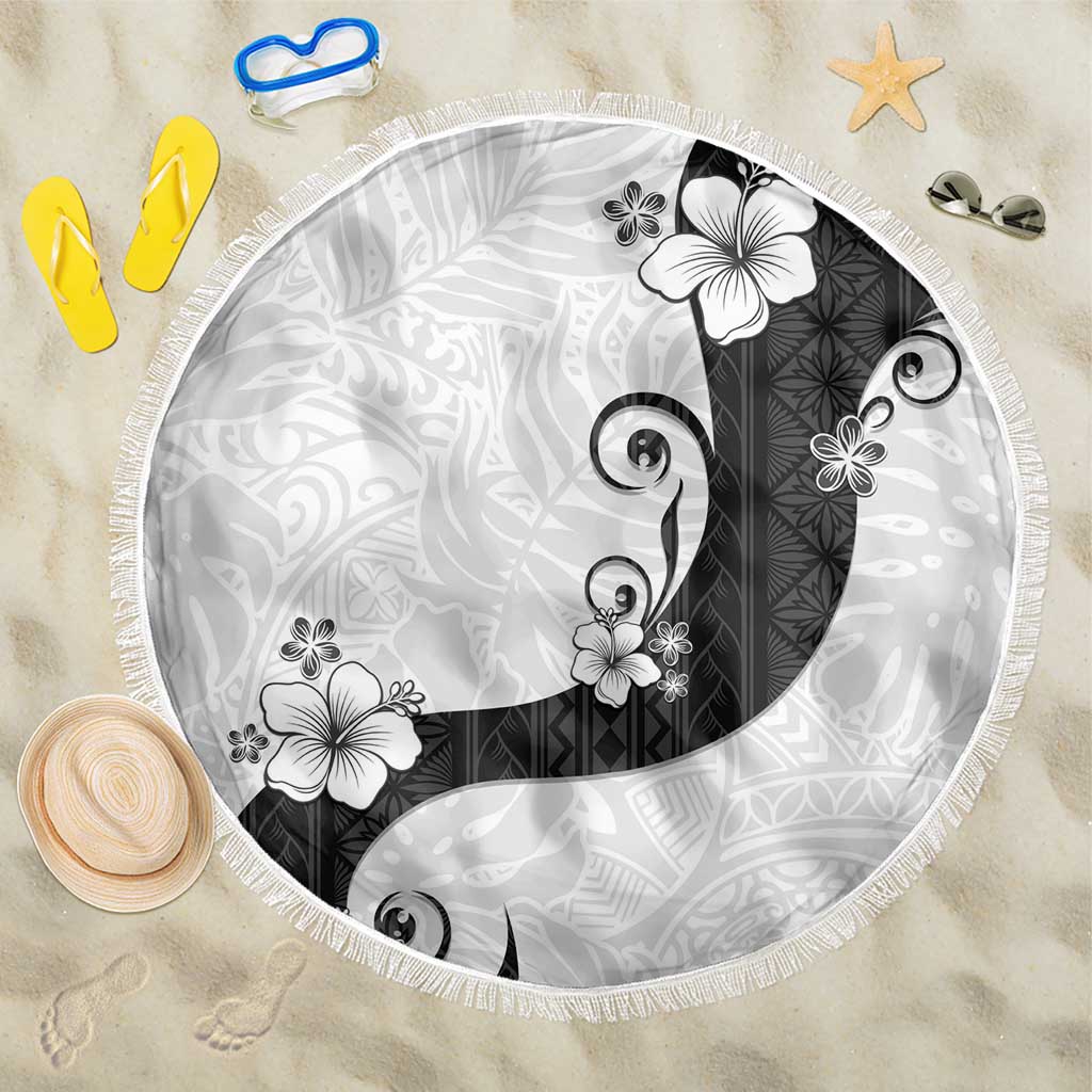 Polynesia Hibiscus Beach Blanket White Curve Motif LT05 One Size 150cm White - Polynesian Pride