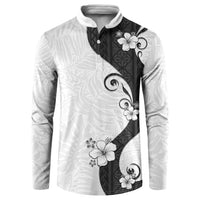 Polynesia Hibiscus Button Sweatshirt White Curve Motif - Polynesian Pride