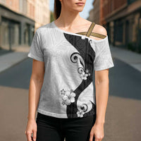 Polynesia Hibiscus Cross Shoulder Shirt White Curve Motif - Polynesian Pride