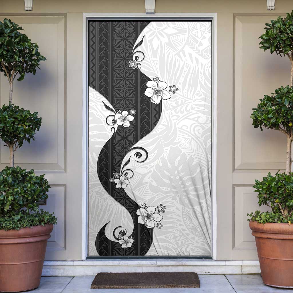 Polynesia Hibiscus Door Cover White Curve Motif LT05 White - Polynesian Pride