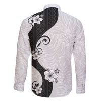 Polynesia Hibiscus Family Matching Off The Shoulder Long Sleeve Dress and Hawaiian Shirt White Curve Motif - Polynesian Pride
