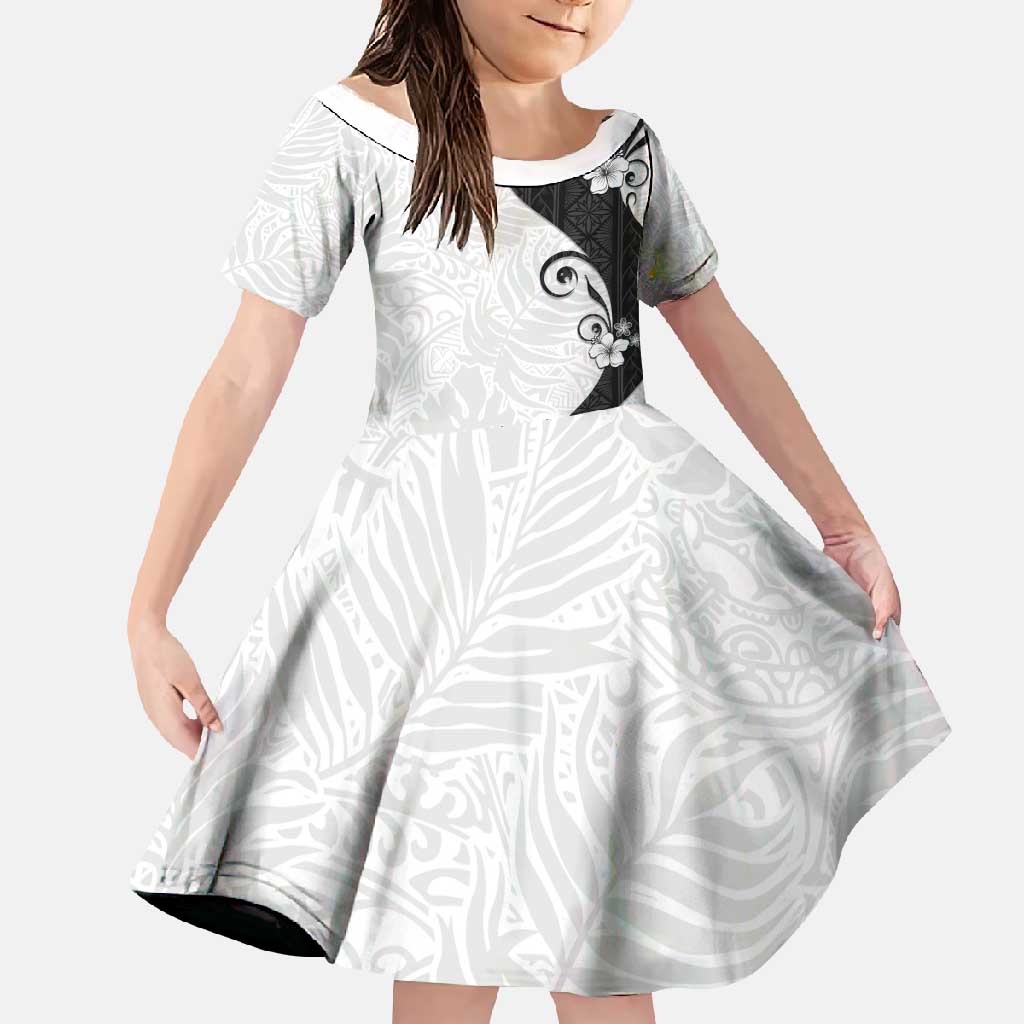 Polynesia Hibiscus Family Matching Off Shoulder Maxi Dress and Hawaiian Shirt White Curve Motif - Polynesian Pride